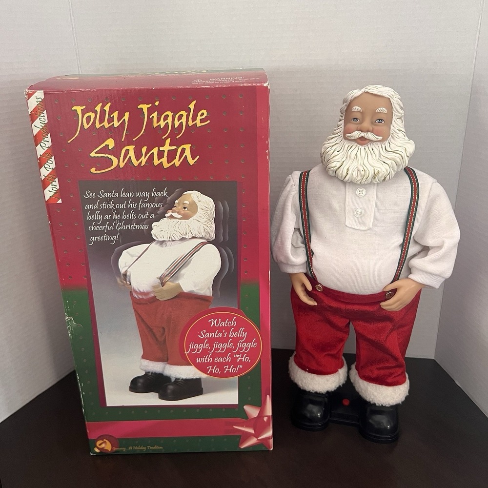 VTG Gemmy North Pole Productions 15" tall animated‎ talking JOLLY JIGGLE SANTA
